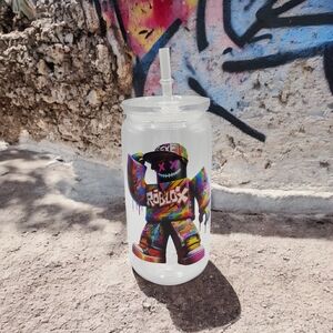 16 oz Colorful Roblox Plastic Tumbler with Acrylic Lid & Reusable Straw